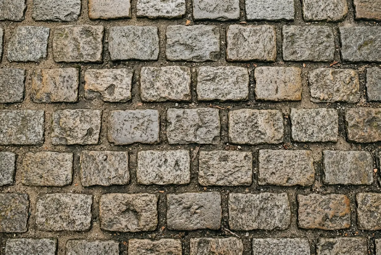 Antique granite cobblestones laid in rows