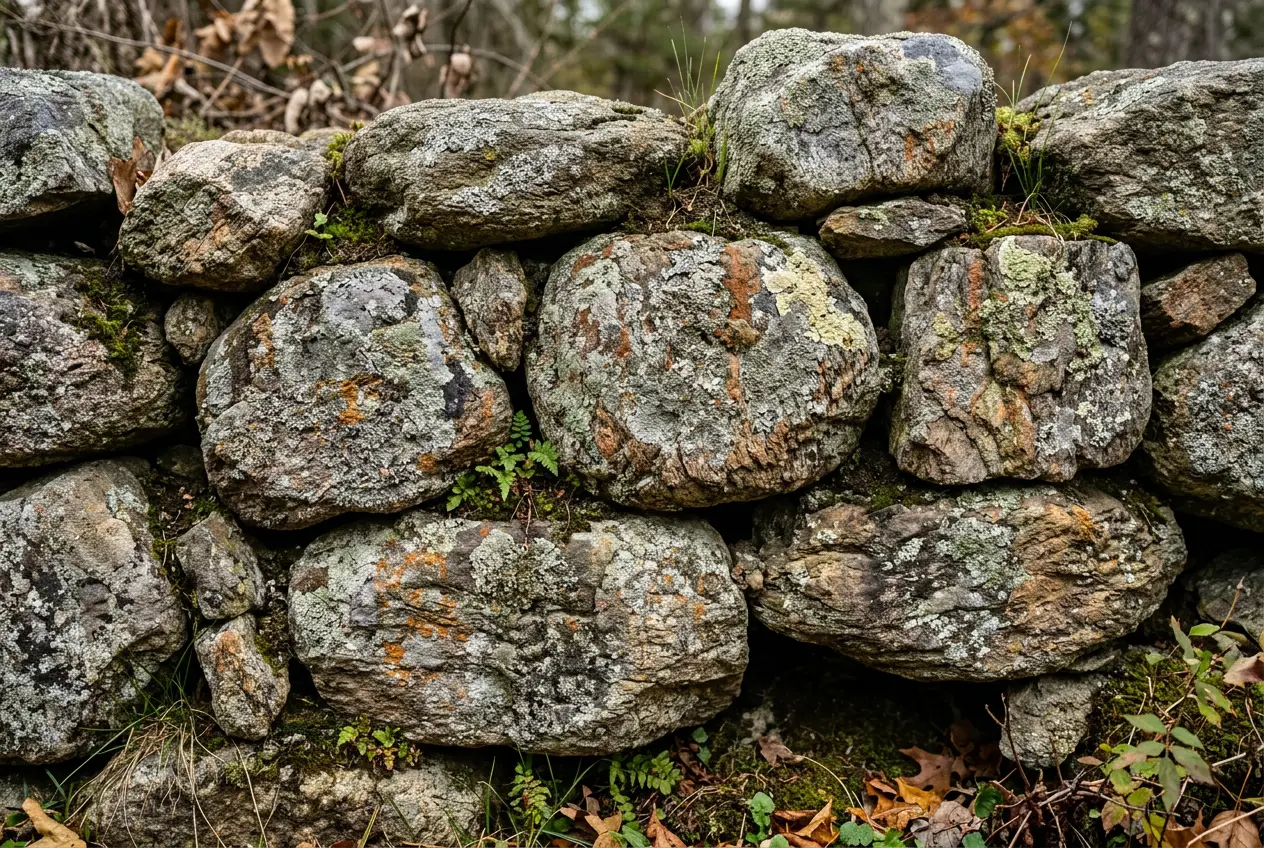 Rounded weathered New England fieldstone texture